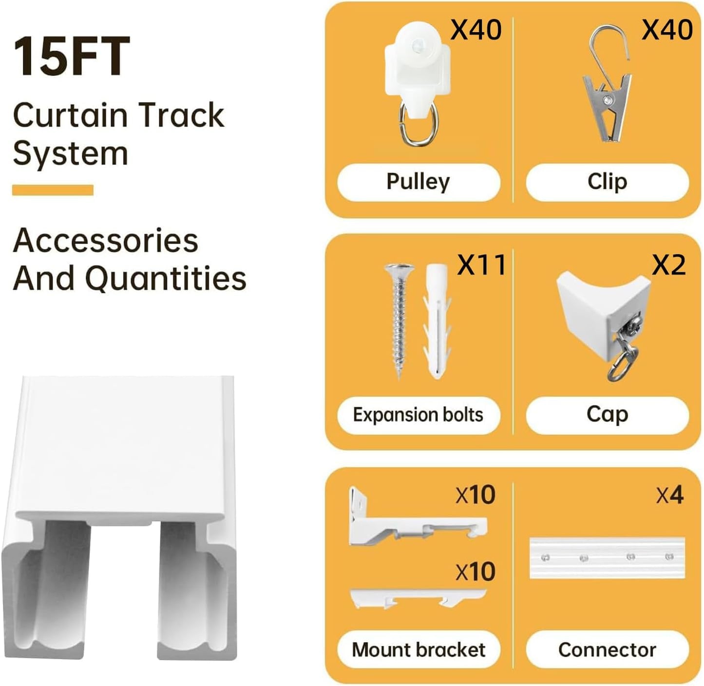 Ceiling Curtain Track - Heavy-Duty Curtains Rails Room Divider Shower RV Tracks Sliding Curtain Rods With Clips, White 15ft