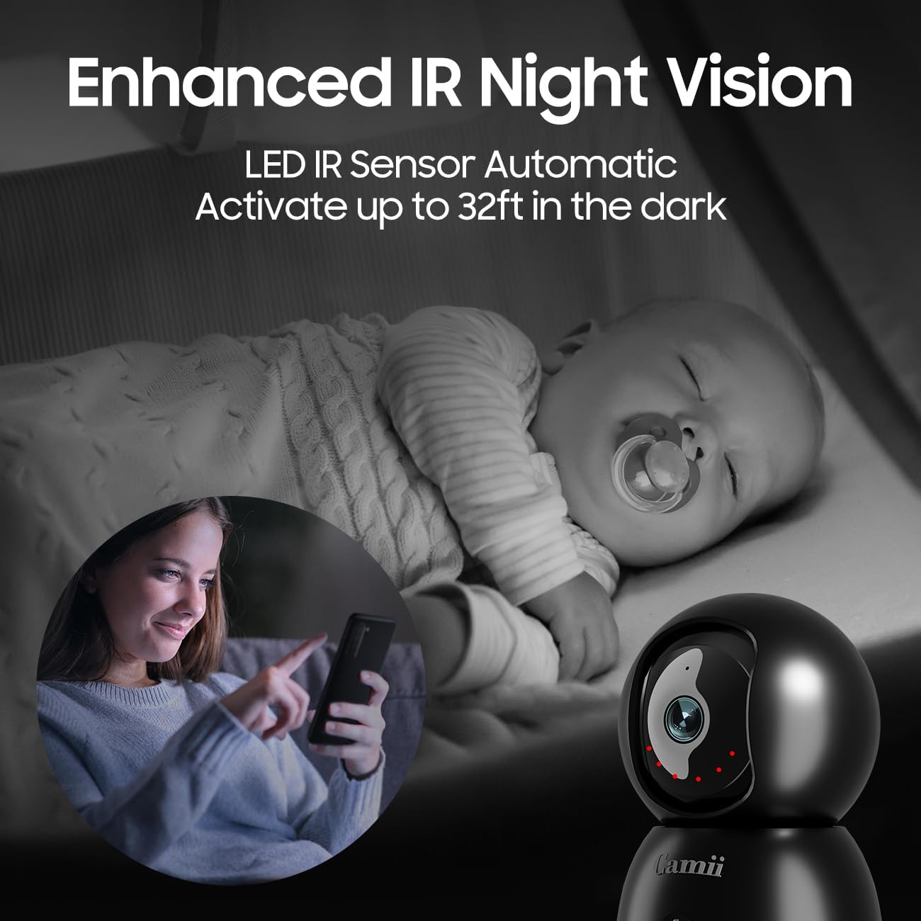 2K Security Camera Indoor, 2.4G & 5G WiFi Pet Camera for Home Security, Pet/Dog/Elder/Baby Camera with Phone App, Night Vision, Cloud/SD Card Storage, 2-Way Audio, Motion Detection, Black