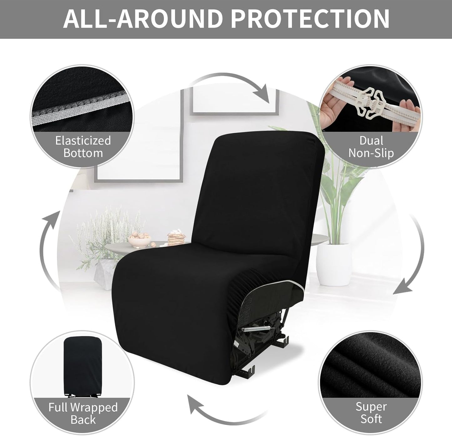 Easy-Going 100% Waterproof Recliner Cover Additional Seat Cover for Reclining Couch, Stretch Sofa Covers Washable Furniture Protector for Kids & Pets, 1 Seat, Black