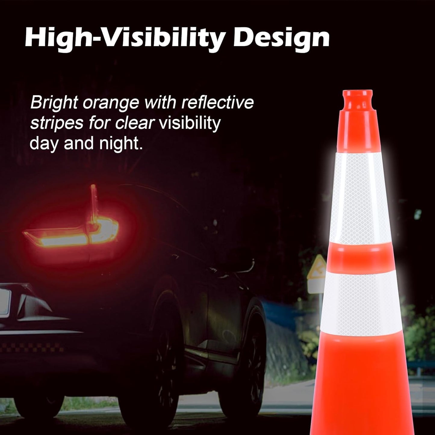 4 Pack 28 Inch Orange PVC Traffic Cones Black Base Stable Flexible, Road Safety Construction Zone Crowd Control Parking Safety Markers (4, Orange, 28 Inch)