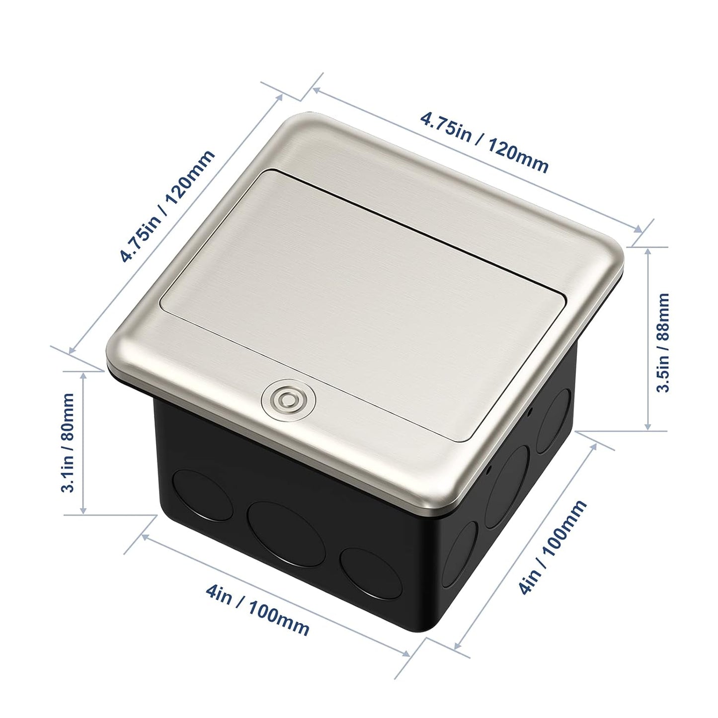KYHSHJ Pop Up Floor Electrical Outlet Box Kit，20 Amp Stainless Steel TR Tamper-Resistant Duplex Receptacle Outlet， Corrosive Resistant Hardware，ETL Listed, Stainless Steel Color