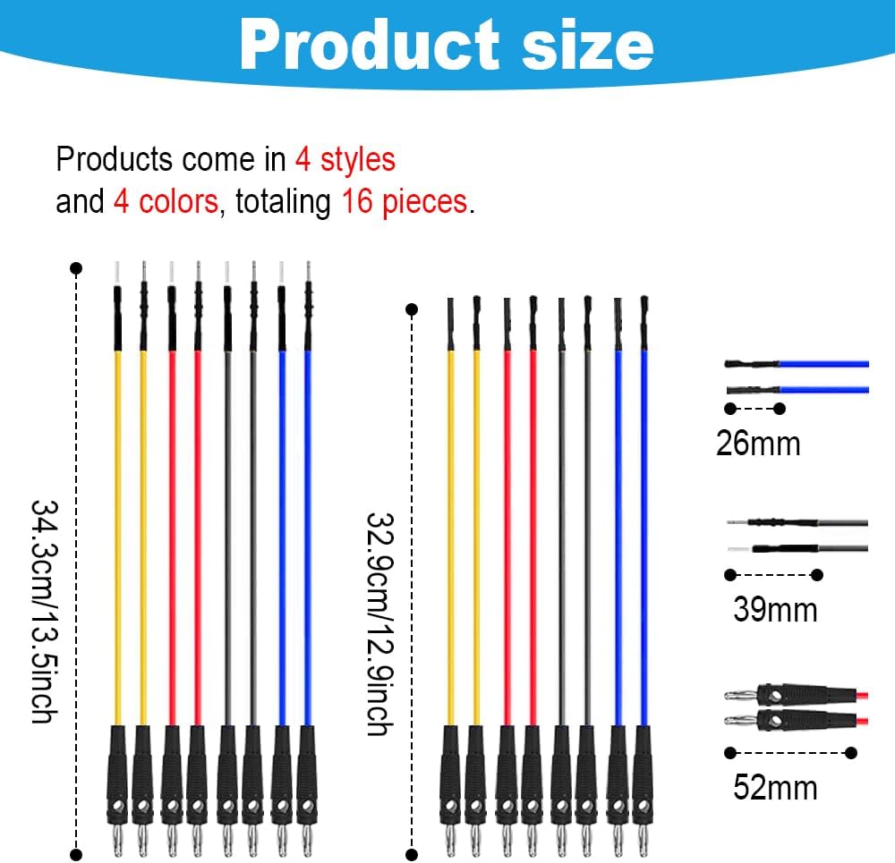 Banana Plug Jumper Wires Kit, 16pcs 4mm Stackable Breadboard Jumper Test Lead, Male to Female, Universal Breakout Test Leads for Electrical Testing