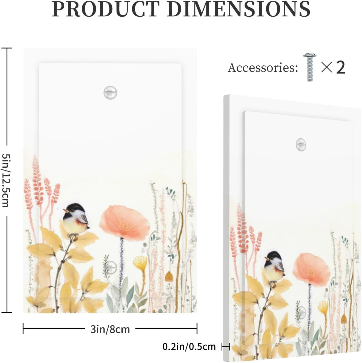 Light Switch Cover Plate Colorful Floral Watercolour Cuddly Bird 1 Gang No Device Blank Electrical Wall Plates Faceplate Decorative Switch Plate For Bed Room Living Room Decor