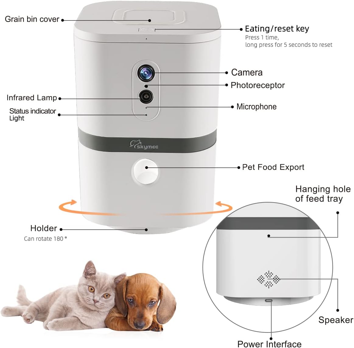 Petalk AI II Dog Camera Automatic Treat Dispenser, 5G WiFi Pet Camera with 180° Pan Full-Room View,Night Vision,Two Way Audio for Dogs and Cats,Compatible with Alexa