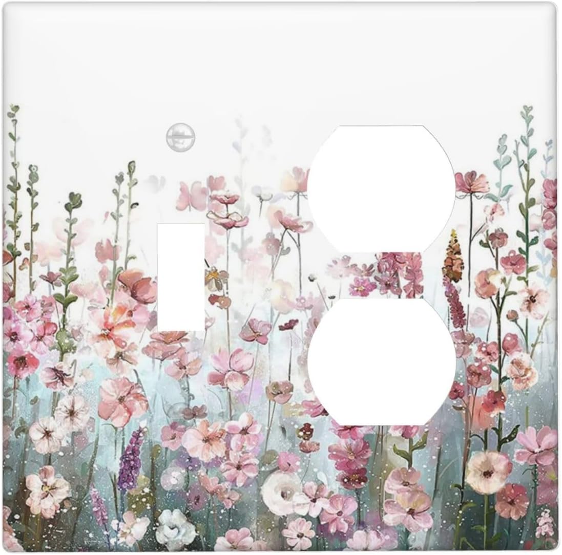 Colorful Flowers Pink Floral Watercolor Plant Wallplates 1 Toggle 1 Duplex Switch Plate Electrical GFCI Faceplate Decorative Light Switch Covers for Bed Room Living Room Decor