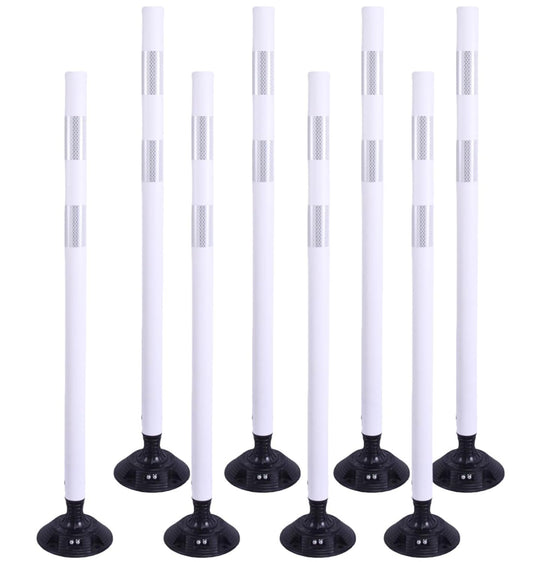 BESEA 8PCS 48" Traffic Delineator Posts with Detachable Base & High-Visibility Reflective Collars,White Durable Flexible Safety Cones for Work Zones, Parking Lots, and Roadways