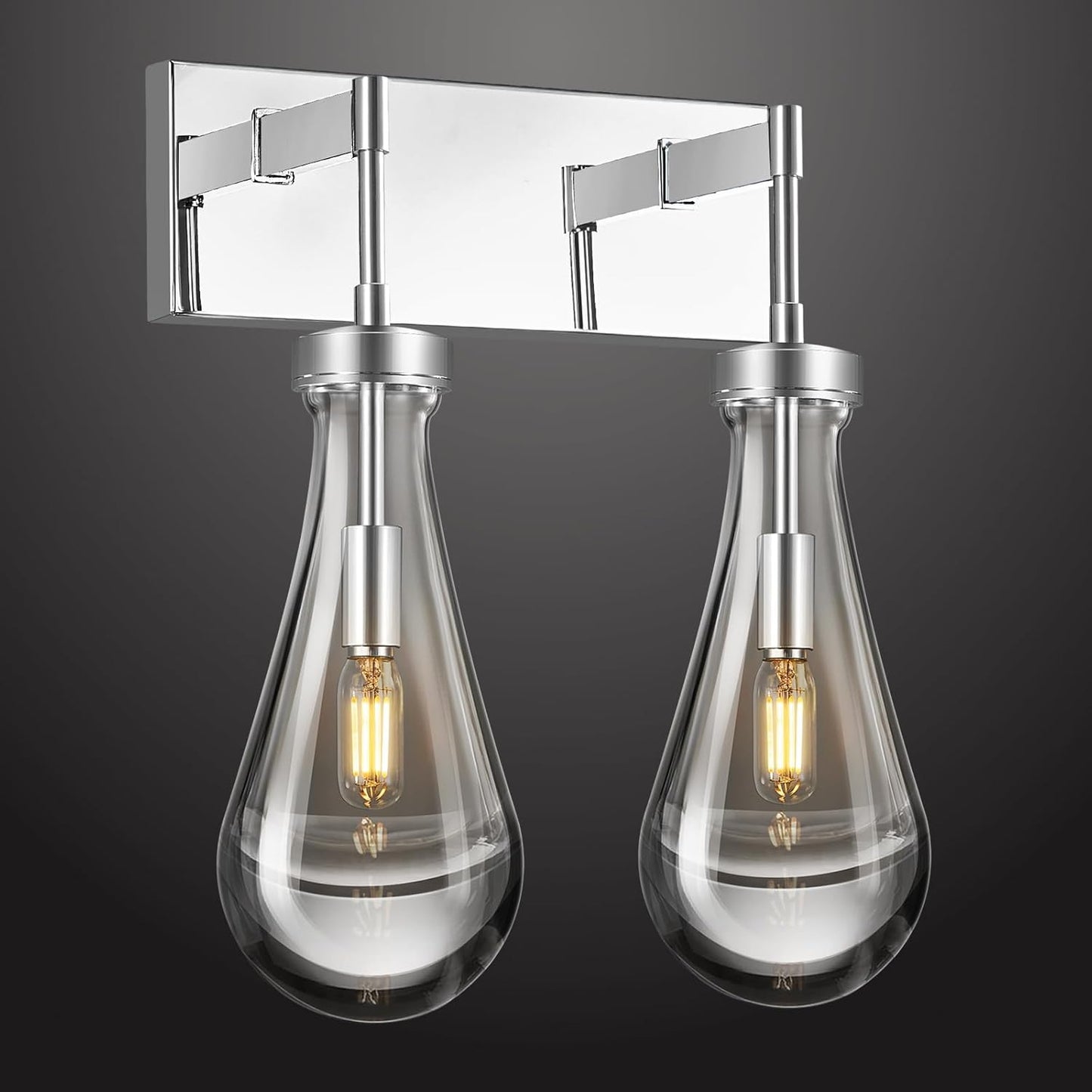 Raindrop Wall Sconces Chrome Crystal Sconces Wall Decor Modern Lighting Glass Bathroom Sconces Indoor Vanity Light Wall Lamp for Bedroom Living Room Stair(2-Light)