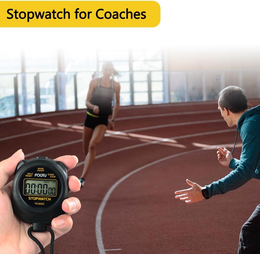 FCXJTU Simple Stopwatch Timer, Single Lap Stopwatch Countdown Timer, No Hourly Beep, On/Off, AAA Battery(Included), Large Display, Easy to Use, Ideal for Kids Coaches Yellow