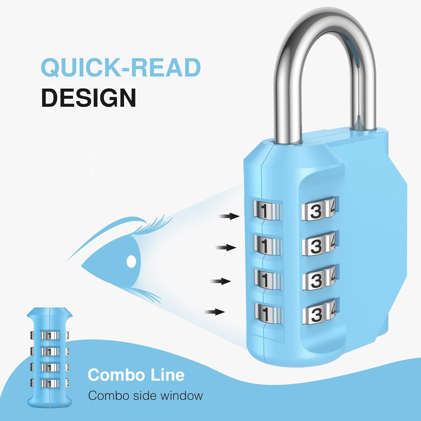 Puroma 1 Pack Combination Lock for Locker 4 Digit Outdoor Waterproof Padlock for School, Gym, Sports, Fence, Toolbox, Gate, Case, Outdoor, Hasp Storage, Cabinets (Sky Blue)