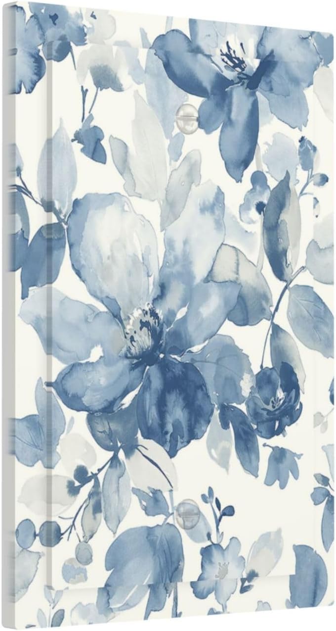 Light Switch Cover Plate Blue Watercolor Floral 1 Gang No Device Blank Electrical Wall Plates Faceplate Decorative Switch Plate for Bedroom Bathroom Decor