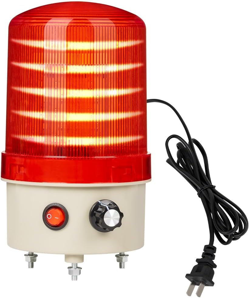Industrial LED Rotating Warning Light, AC110V Beacon Strobe for Public Emergency Alarms, Siren Light with Volume Adjustment and Switch for Construction, Traffic, Factory, Safety Sign, Boat
