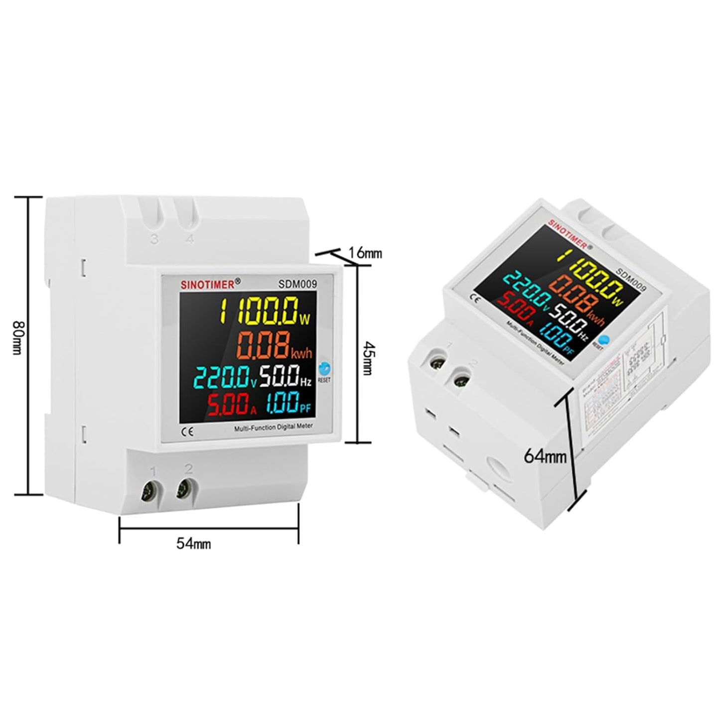 6IN1 Single Phase Energy Meter Din Rail Electricity Usage Monitor AC 40-300V 100A Voltmeter Ammeter Watt Kwh Frequency Power Meter Built-in CT 110V