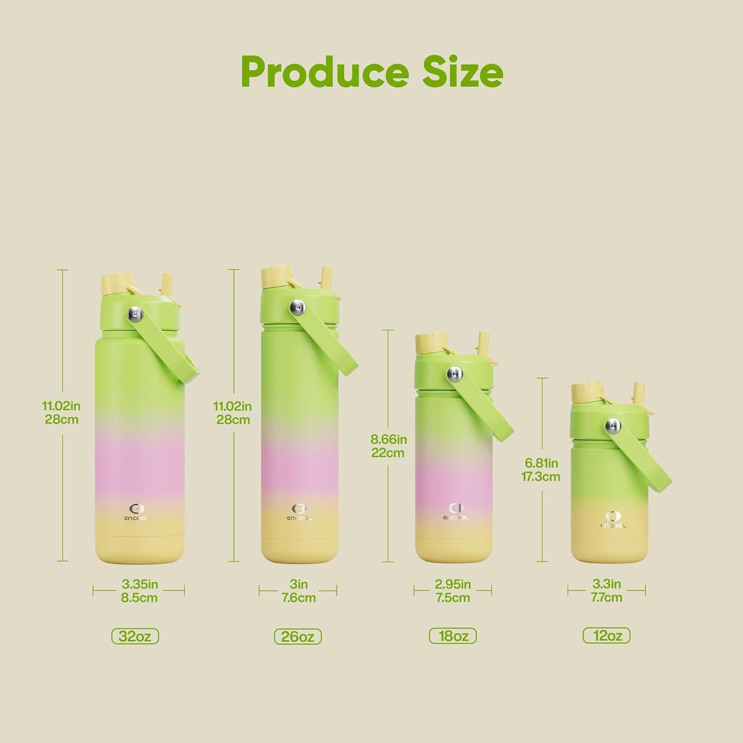 ENCOOL Insulated Water Bottle with Straw Stainless Steel Water Bottle, Leak-Proof, BPA-Free, Double Wall Vacuum Keeps Cold for 24 Hours for Sports, Travel, School (18 oz, Morning Dew)