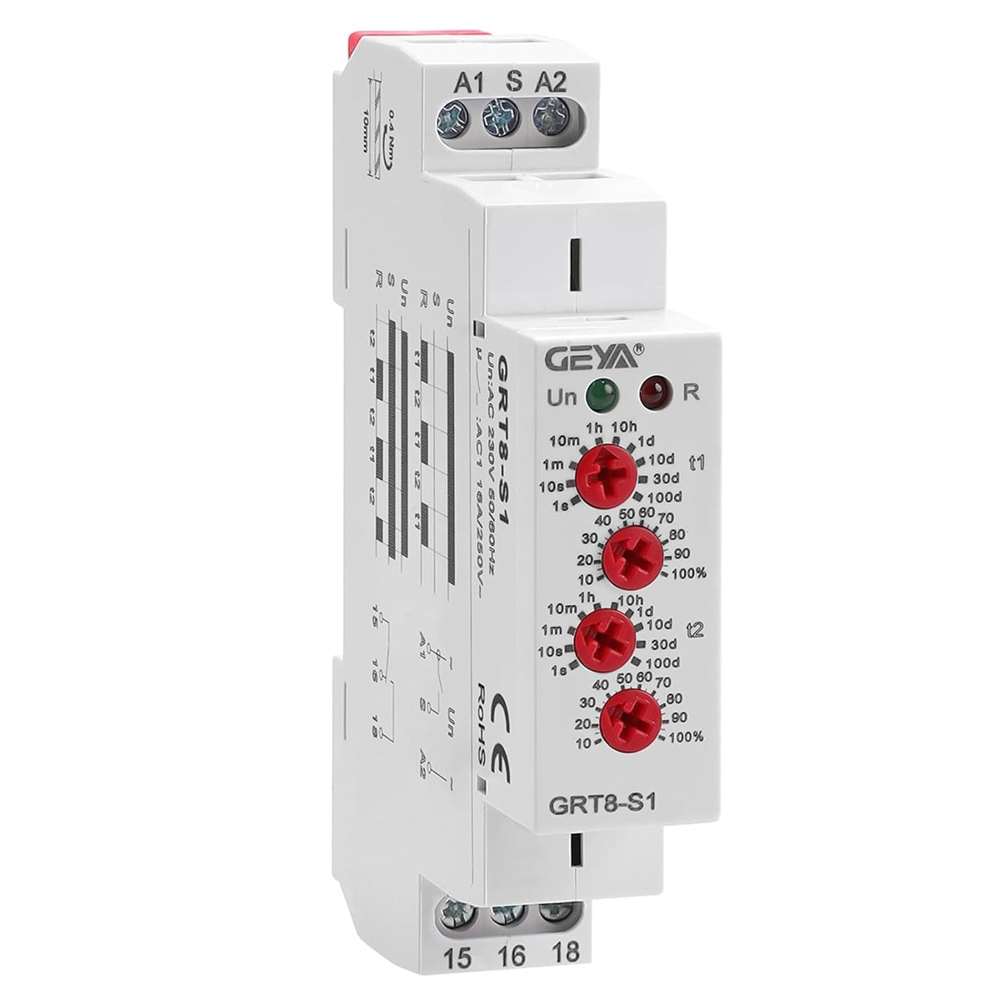 Asymmetric Cycle Timer Relay 1SPDT AC 230V 16A Long or Short Period Repeat Cycle Tntermittent Timer Electronic Relay in Din Rail (GRT8-S1 AC 230V)