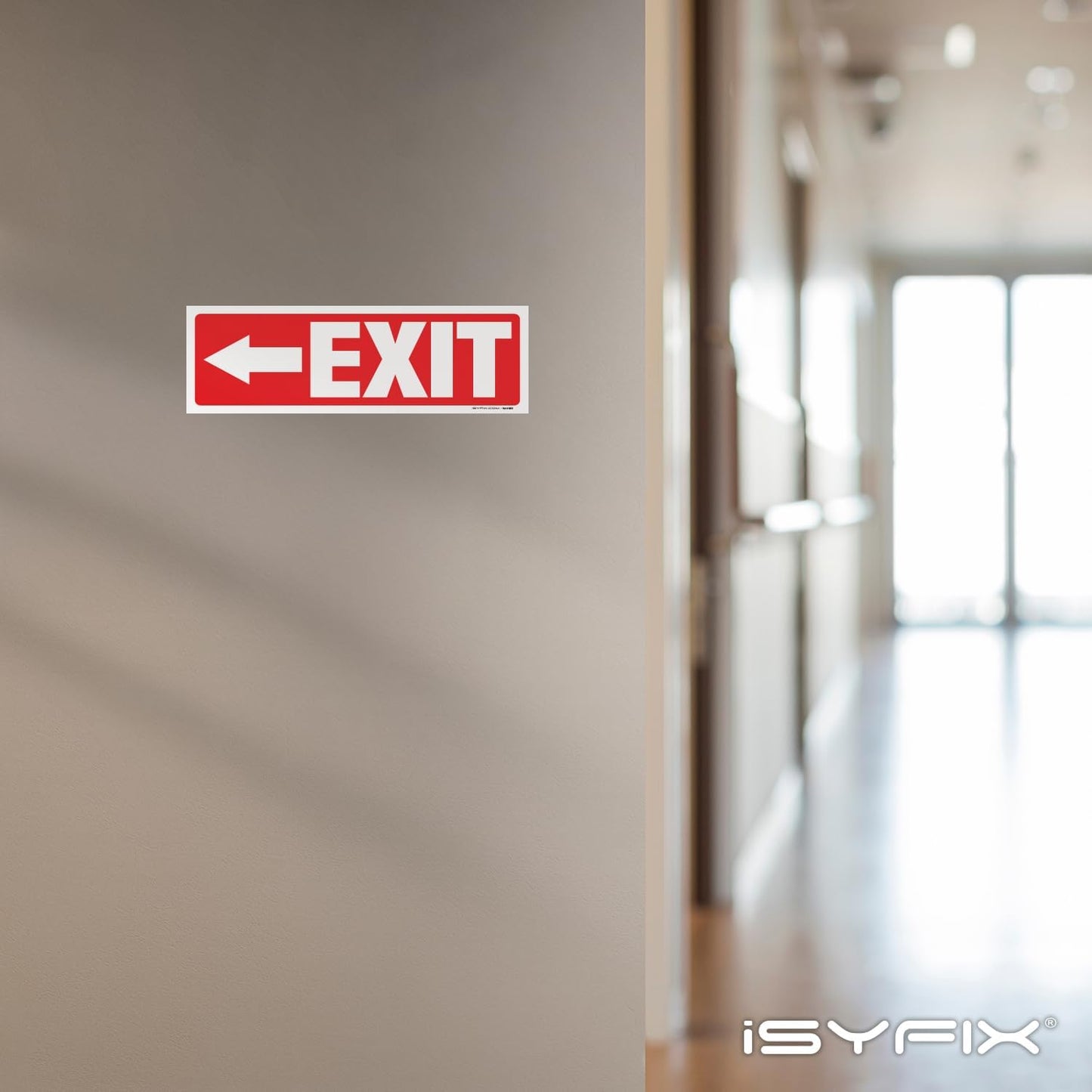 iSYFIX Exit Signs Stickers 2 Pack 12x4 Inch - Laminated Premium Vinyl Directional Left Arrow Signs for Buildings, Office, Workplace, Stores, Schools, Theaters, Parking, Restaurants, Factories
