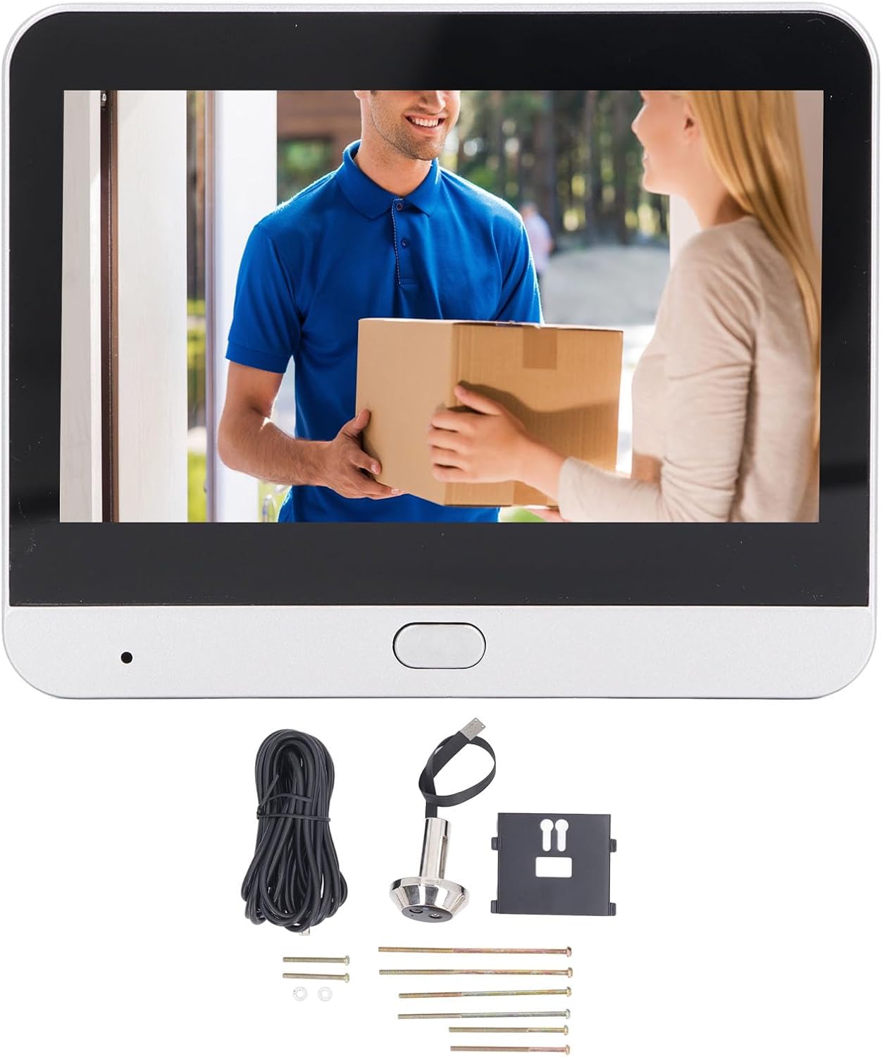 1080P Door Peephole Camera 4.3 inch Smart Visual Intercom Doorbell with Two Way Call, PIR Body Detection, 5000mah Rechargeable Battery Cloud SD