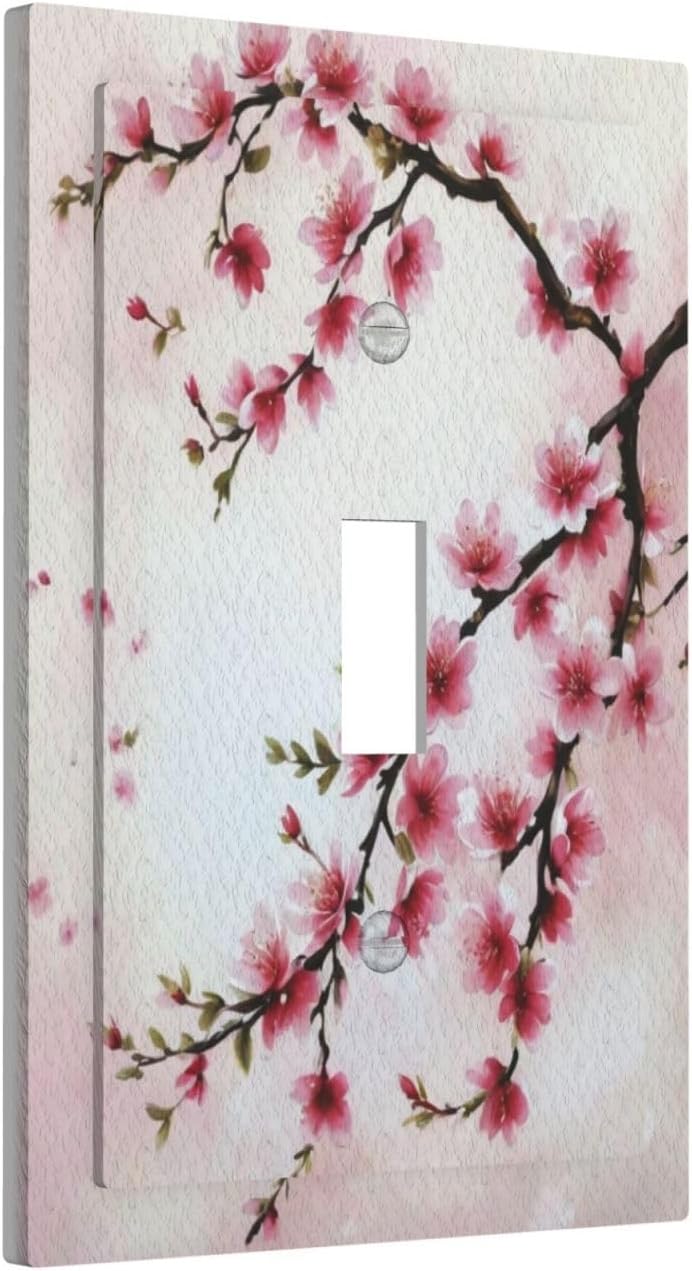 Branch with Pink Flowers Light Switch Covers 1 Gang Single Toggle Wall Plate Decorative Switchcover Electrical Switchplate for Country Living Decor