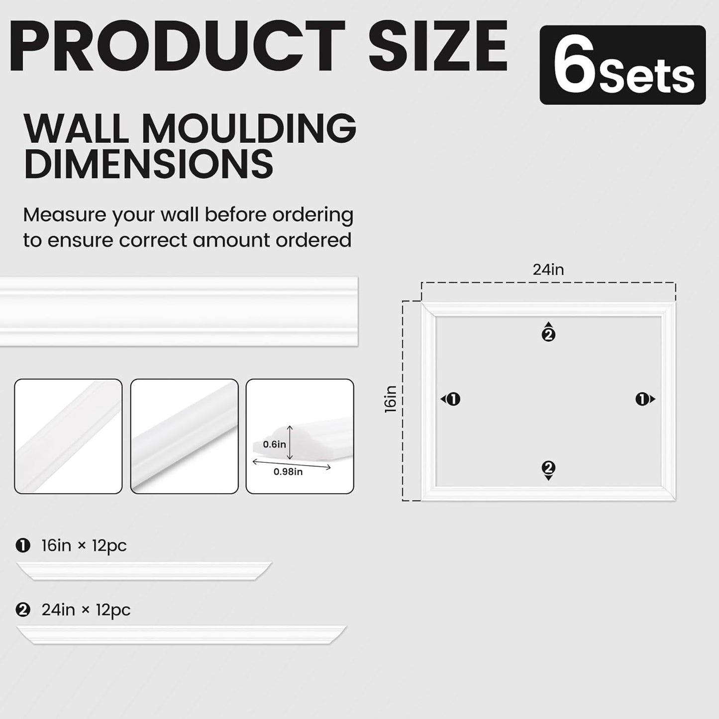 Peel and Stick Wainscoting Panels Kit, 6 Sets 16''x24'' Premade Wall Molding Peel and Stick Panels for Interior Wall Trim, Easy DIY Wainscoting Panels Peel and Stick Decor
