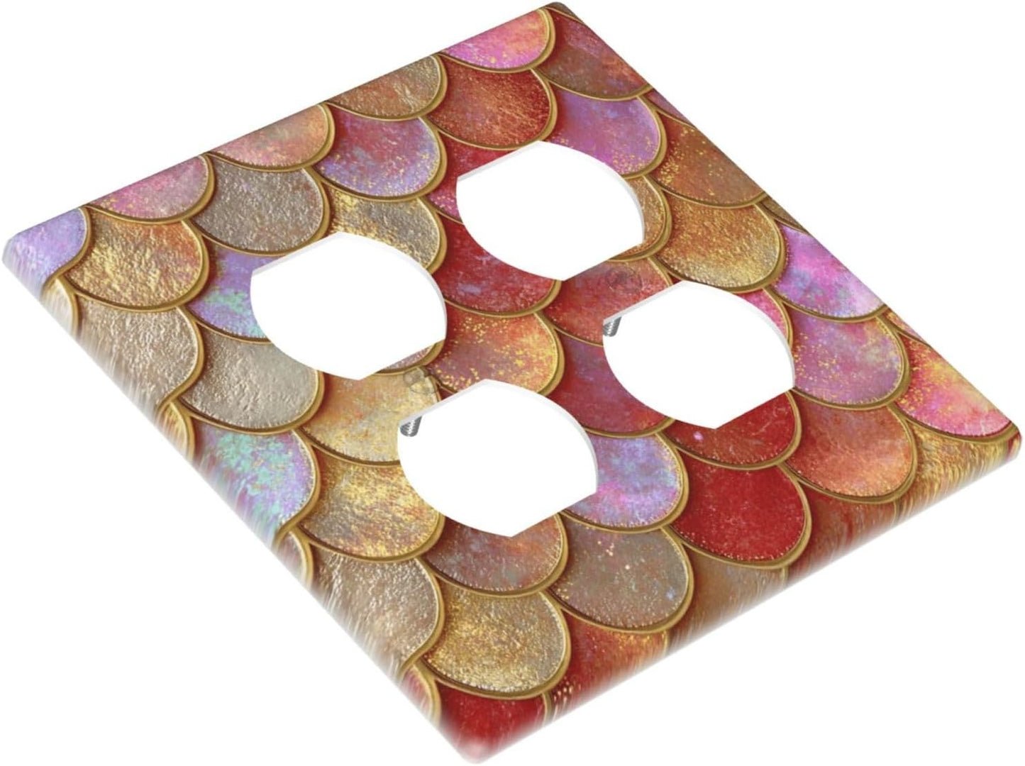 Mermaid Glitter Scale Rainbow Gold Fish Scales Outlet Covers 2 Gang Double Duplex Decorative Light Switch Covers Electrical Wallplates Socket Faceplate for Bed Room Home Decor