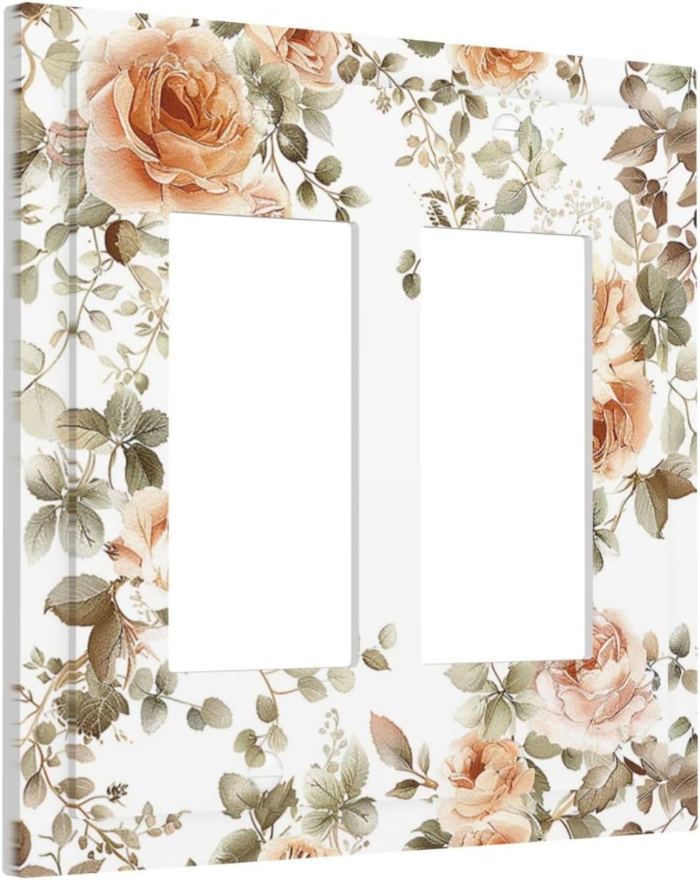 Decorative Outlet Covers Vintage Warm Color Orange Flowers And Leaves 2 Gang Double GFCI Rocker Electrical Wall Panels Light Switch Cover Plate for Bedroom living Room Decor