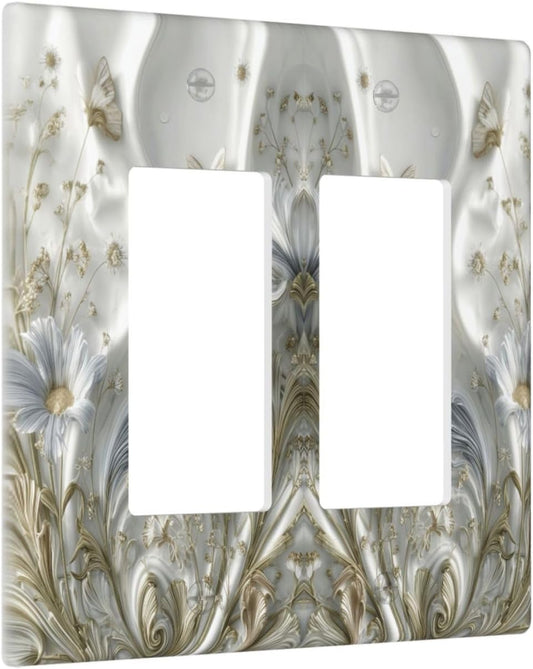 Artistic Flowers Floral Plant 2 Gang Double Rocker Decorative Light Switch Covers Electrical Faceplate Switch Plates for Bathroom Kitchen Home