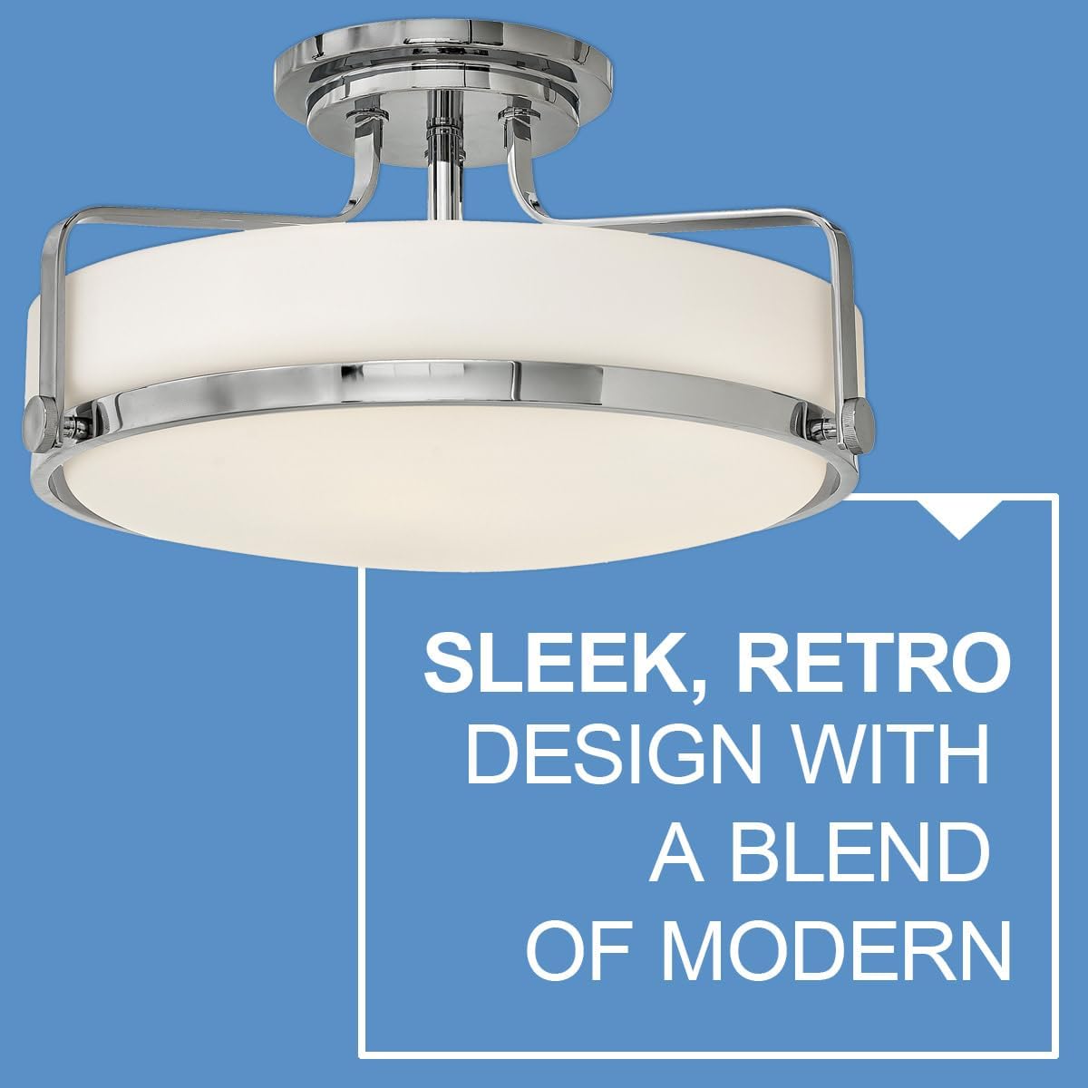 Hinkley Harper 3643CM Large Semi-Flush Ceiling Light - Sleek, Retro Style - Chrome + Etched Opal Glass