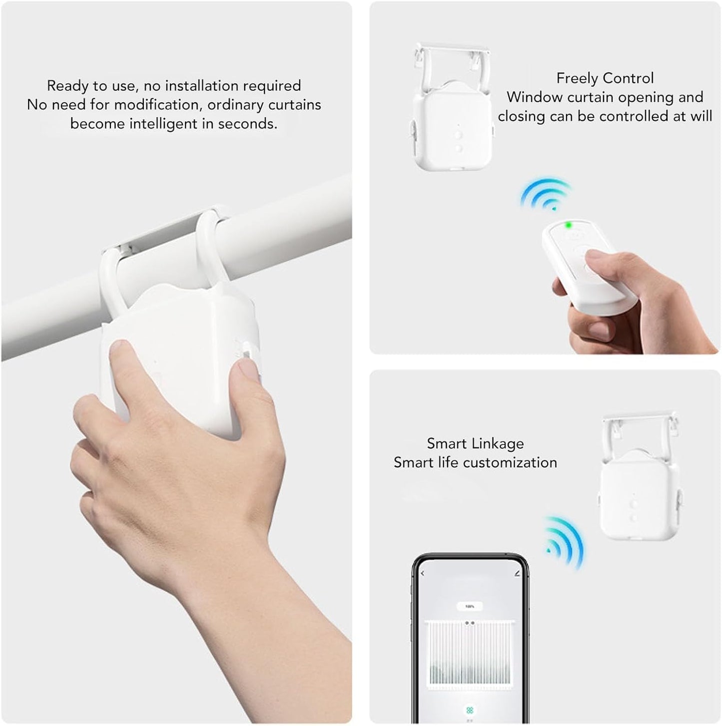 Solar Powered Smart Curtain Motor, APP Remote Control Automatic Curtain Opener Compatible with Roman Rod U Shape I Beam Tracks, with Voice Control for Home