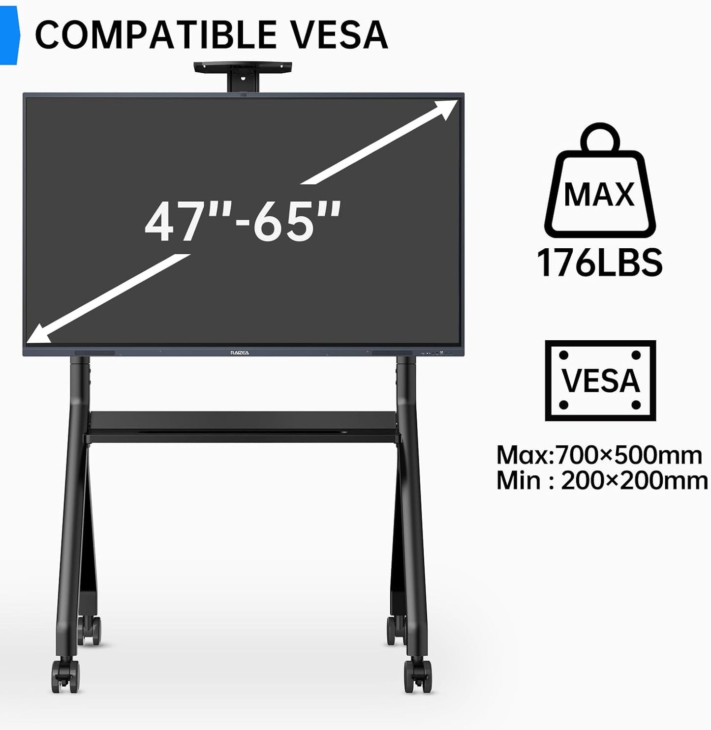 Mobile Smart Board Stand for Interactive Whiteboard 47"-65", Lockable Wheels, Holds up to 176lbs, for Office Classroom Home(Model: FD570)