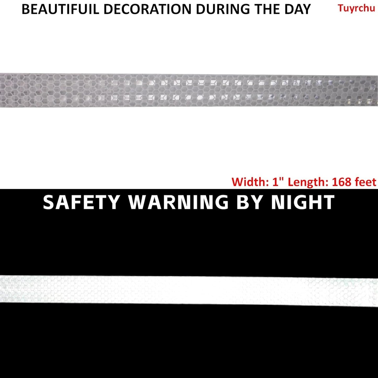 White Reflective Tape Outdoor Waterproof 1 inch Wide, High Visibility Warning Industrial Marking Tape,Safety Stickers (168 feet)