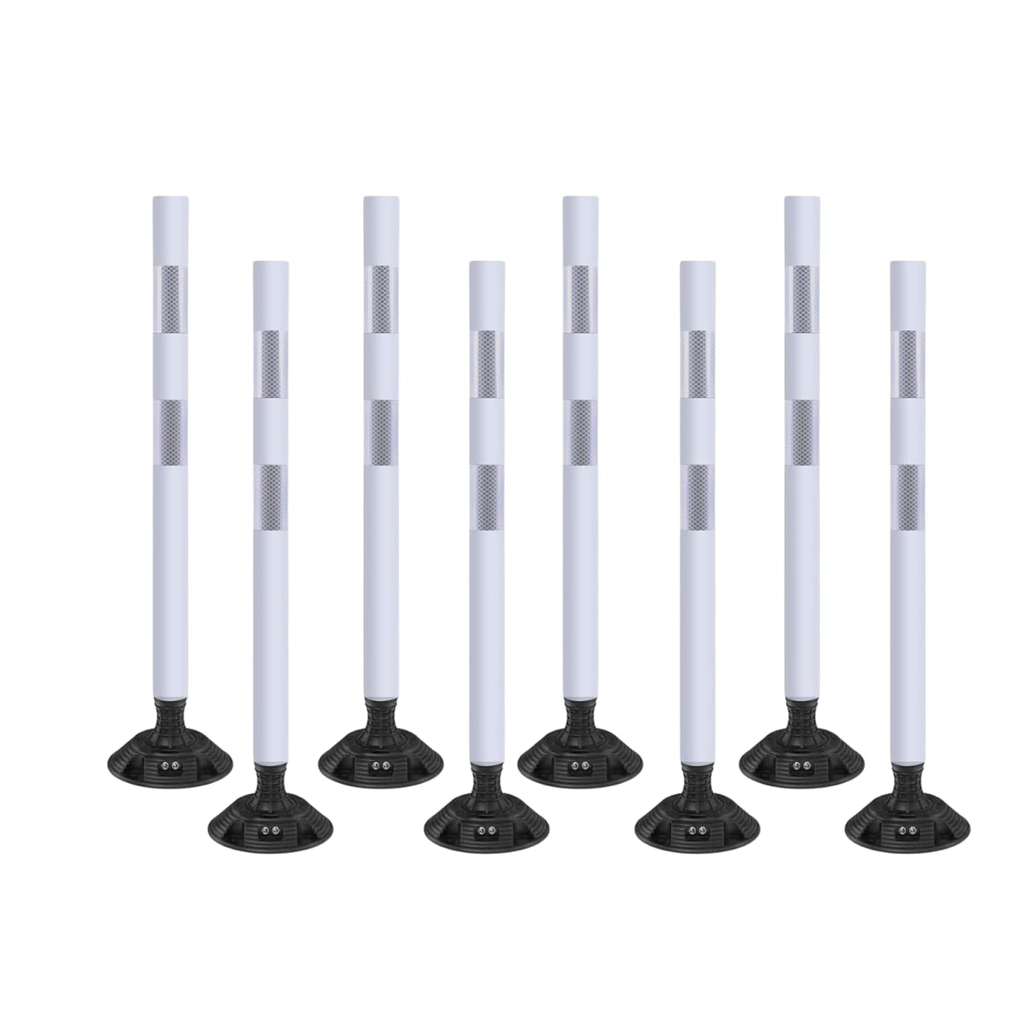 8 Pack Traffic Delineator Posts – High Visibility Reflective Safety Cones with Spring Base for Roadway, Parking, Garage, Construction Zones (White, 36 Inch)