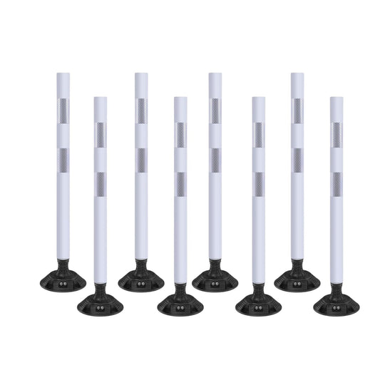 8 Pack Traffic Delineator Posts – High Visibility Reflective Safety Cones with Spring Base for Roadway, Parking, Garage, Construction Zones (White, 36 Inch)