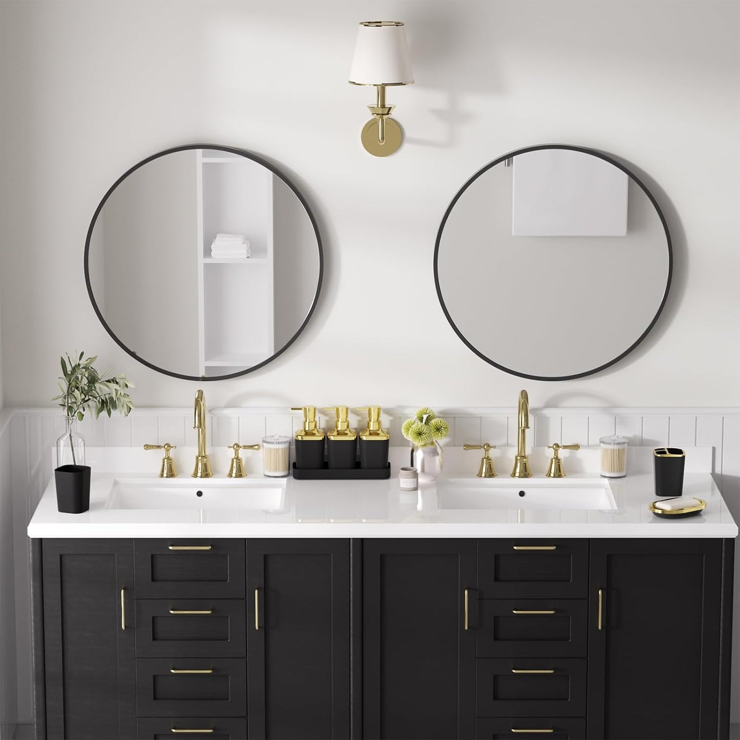 Bathroom Sets with Shower Curtain and Rugs, 27PC Bathroom Accessory Set, Black Bathroom Set, Black and Gold Bathroom Accessories Set with Trash Can, Toilet Brush and Soap Dispensers