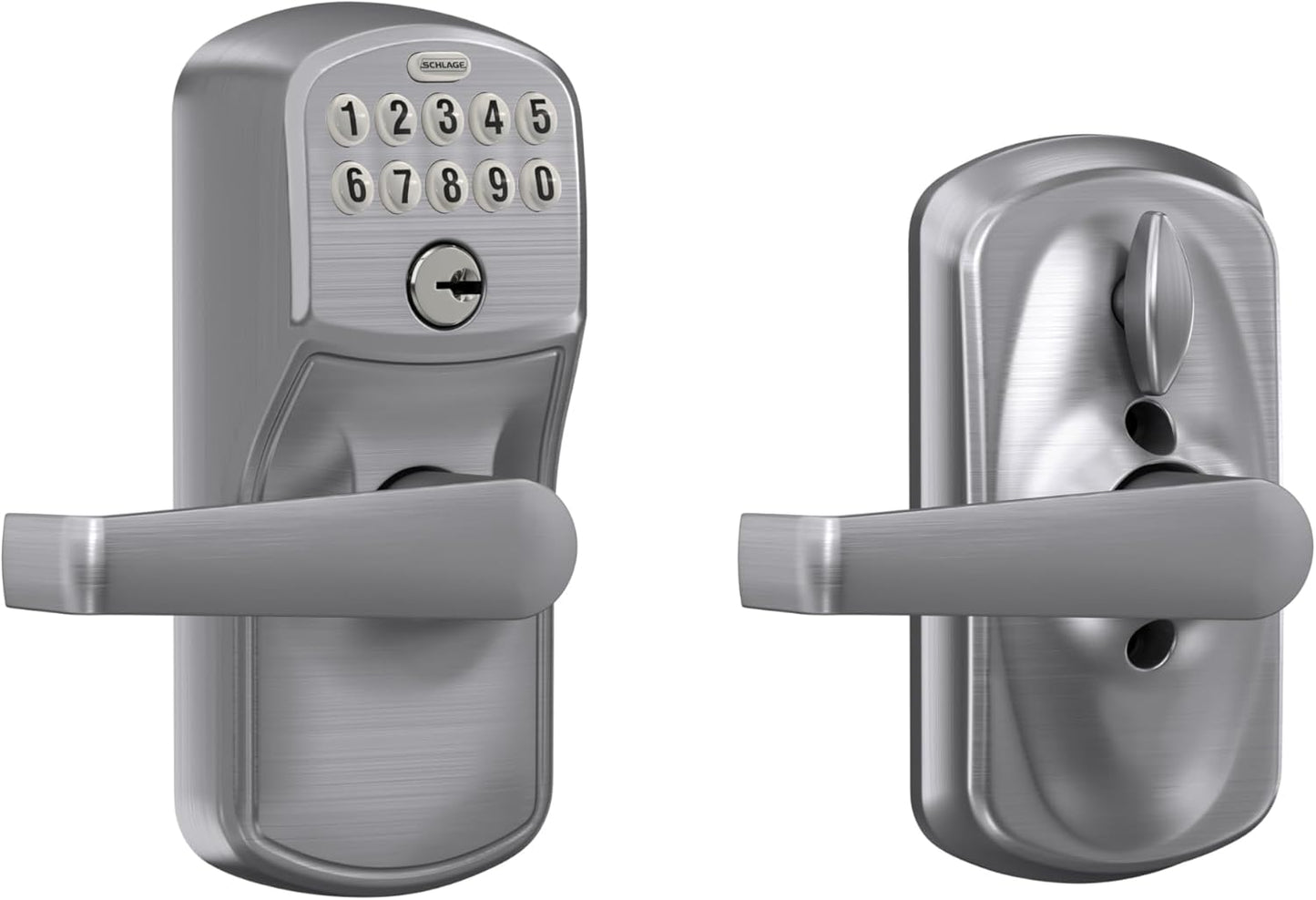SCHLAGE Brushed Chrome FE595CS V PLY 626 ELA Plymouth Light Commercial Electronic Keypad Lock with Elan Lever(Satin Chrome)