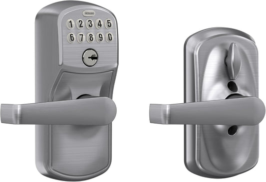 SCHLAGE Brushed Chrome FE595CS V PLY 626 ELA Plymouth Light Commercial Electronic Keypad Lock with Elan Lever(Satin Chrome)