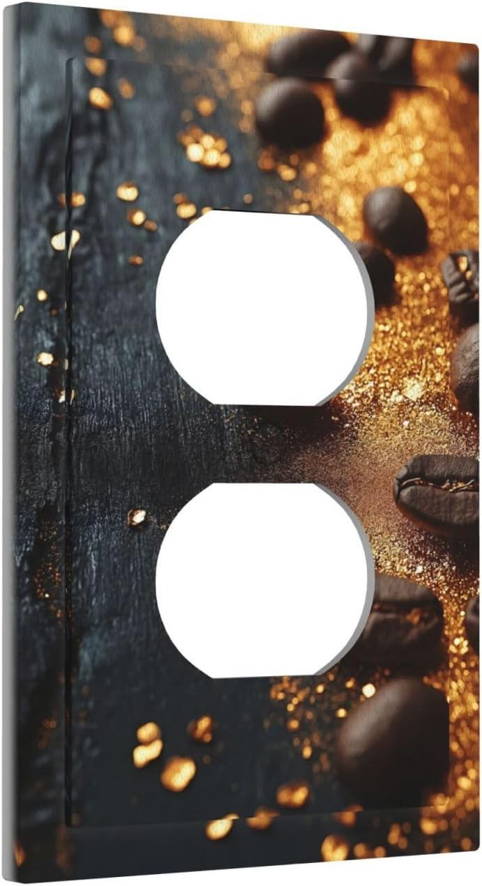 Decorative Outlet Covers Black Wood Board Gold Dust Coffee Beans 1 Gang Duplex Light Switch Cover Plate Wall Plates for Electrical Outlets Electrical Switchplate Face Plate