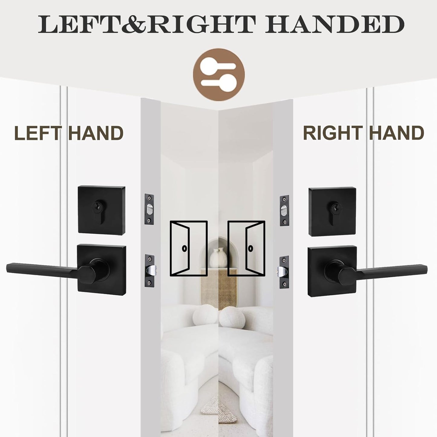 15 Sets Passage Door Lever and Single Cylinder Deadbolt Lock Set, Heavy Duty Square Handle for Entrance and Front Door, Matte Black, Different Keys