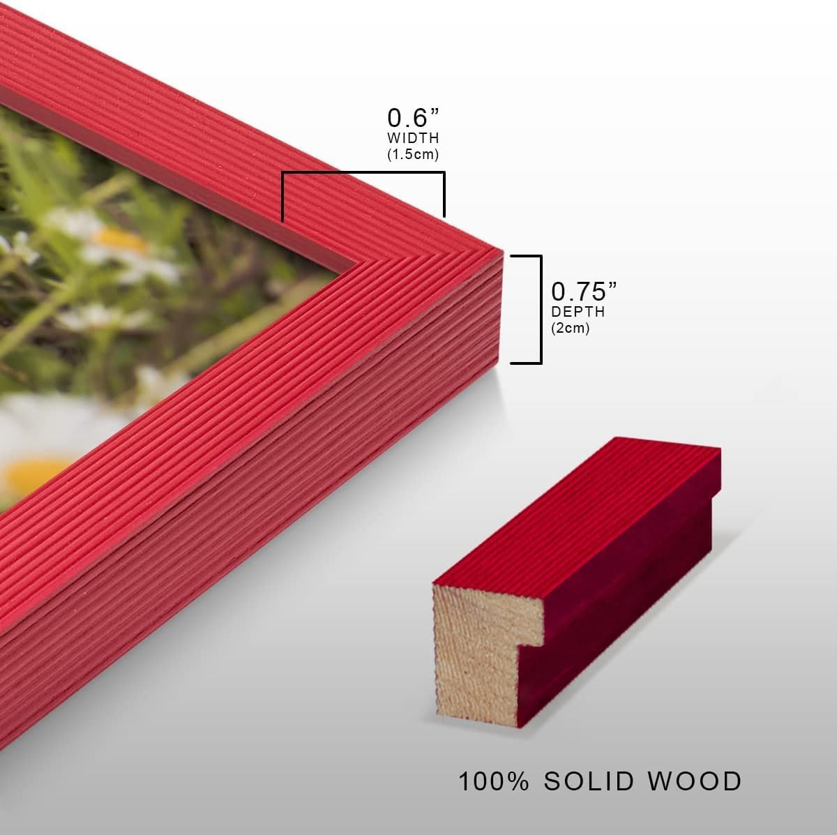 Renditions Gallery Set of 4, 8X10 Custom Photo Prints with Real Wood Picture Frames. Create Personalized Photos with Peel & Stick Photo Frames. Red Frame