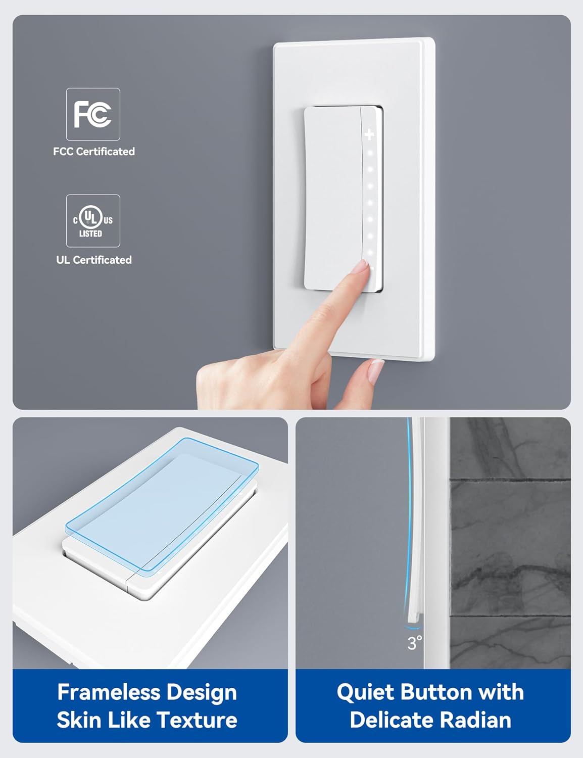 ELEGRP Smart Dimmer Light Switch DPR30, 2.4GHz Wi-Fi Dimmer Switch Compatible with Alexa and Google Assistant, Single Pole/3 Way, Needs Neutral Wire, No Hub Required, UL&FCC Listed, White, 1 Pack