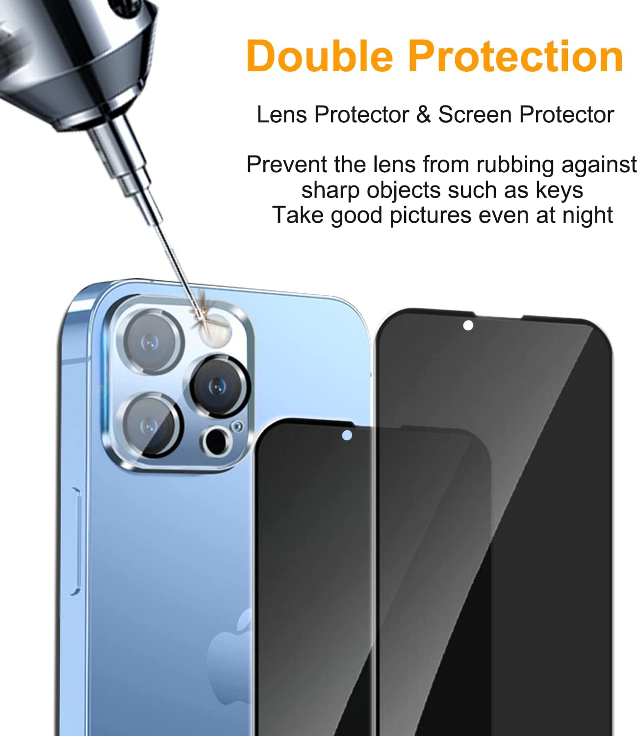 PEHAEL 2+2Pack for iPhone 13 Pro Max Privacy Screen Protector with Camera Lens Protector Full Coverage Anti-Spy Tempered Glass Film 9H Hardness Easy Installation Bubble Free [6.7 inch]
