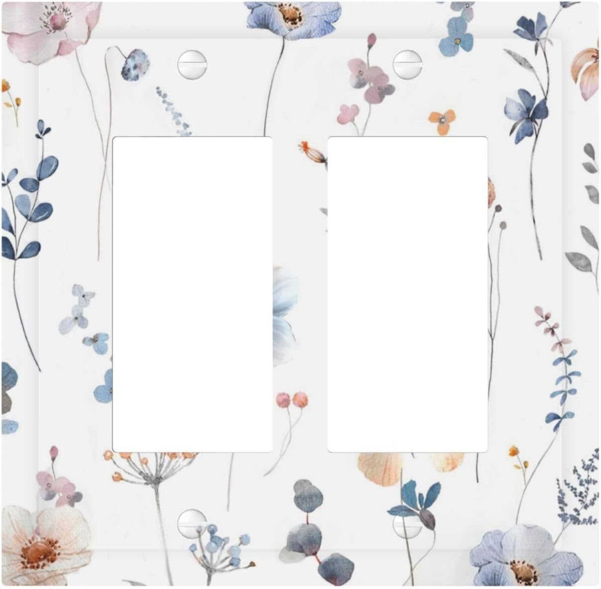 Wildflowers Plant Leaves Floral Berry Decorative Outlet Covers 2 Gang Double GFCI Rocker Electrical Wall Panels Light Switch Cover Plate for Bed Room Living Room Decor
