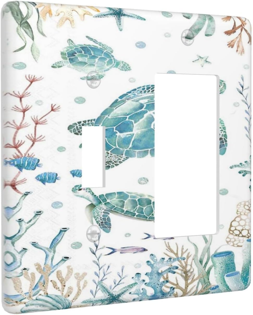 Sea Turtle Ocean Starfish Fish Coral Pearl Outlet Covers 1 Toggle 1 Rocker Combination Decorative Wall Plate Electrical Switch Plates Light Switch Cover Plate for Bathroom Kids Room Decor