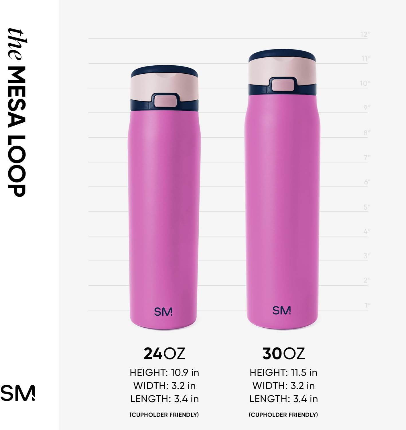 Simple Modern Mesa Loop Water Bottle with Covered Straw and Handle | 30oz Cup Holder Friendly Insulated Stainless Steel Bottles for Travel, Sports and School | Fuscia Mix