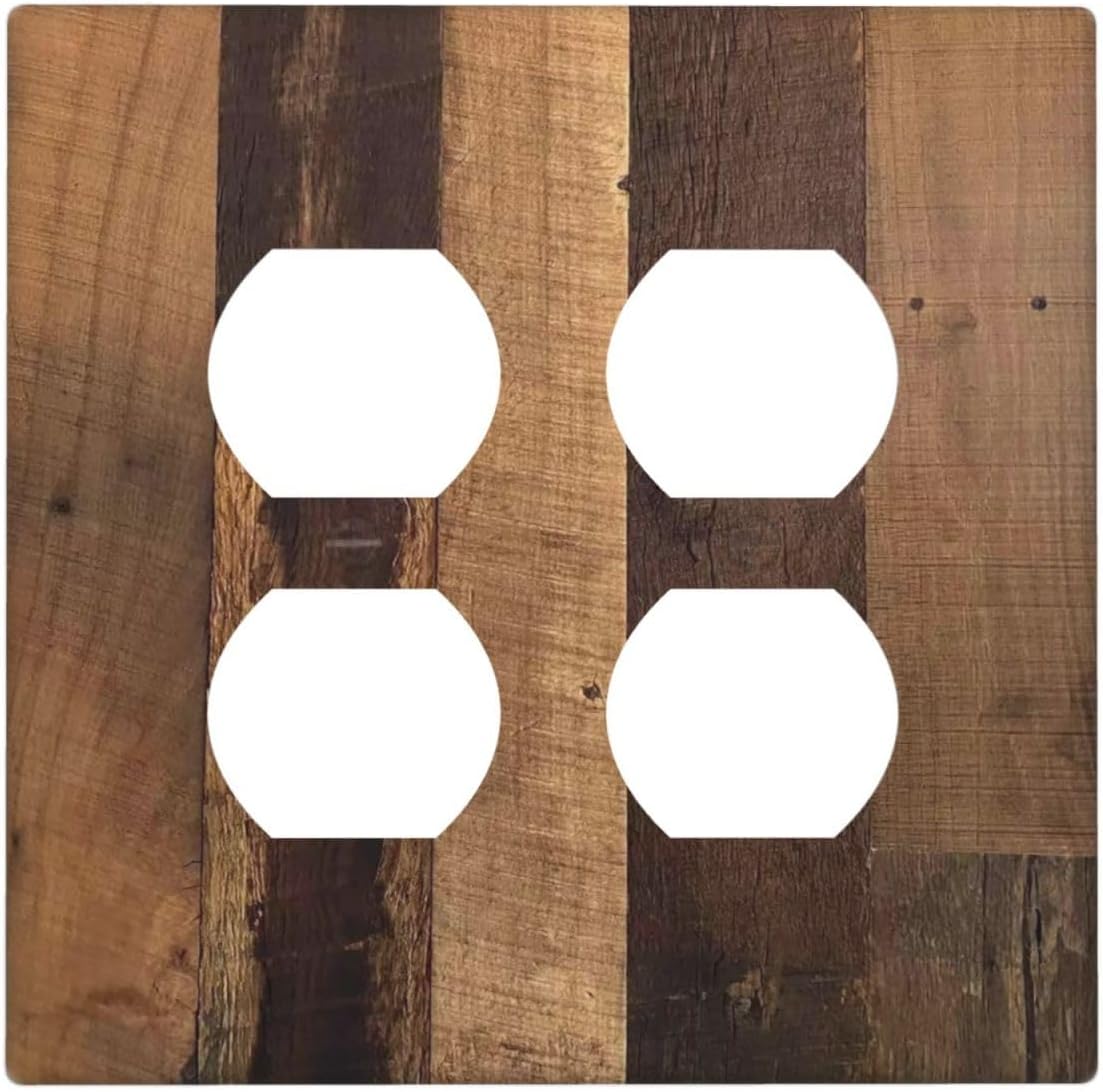 Rustic Brown Wood Vintage Wood Board Outlet Covers 2 Gang Double Duplex Decorative Light Switch Covers Electrical Wallplates Socket Faceplate For Farmhouse Cabin Decor