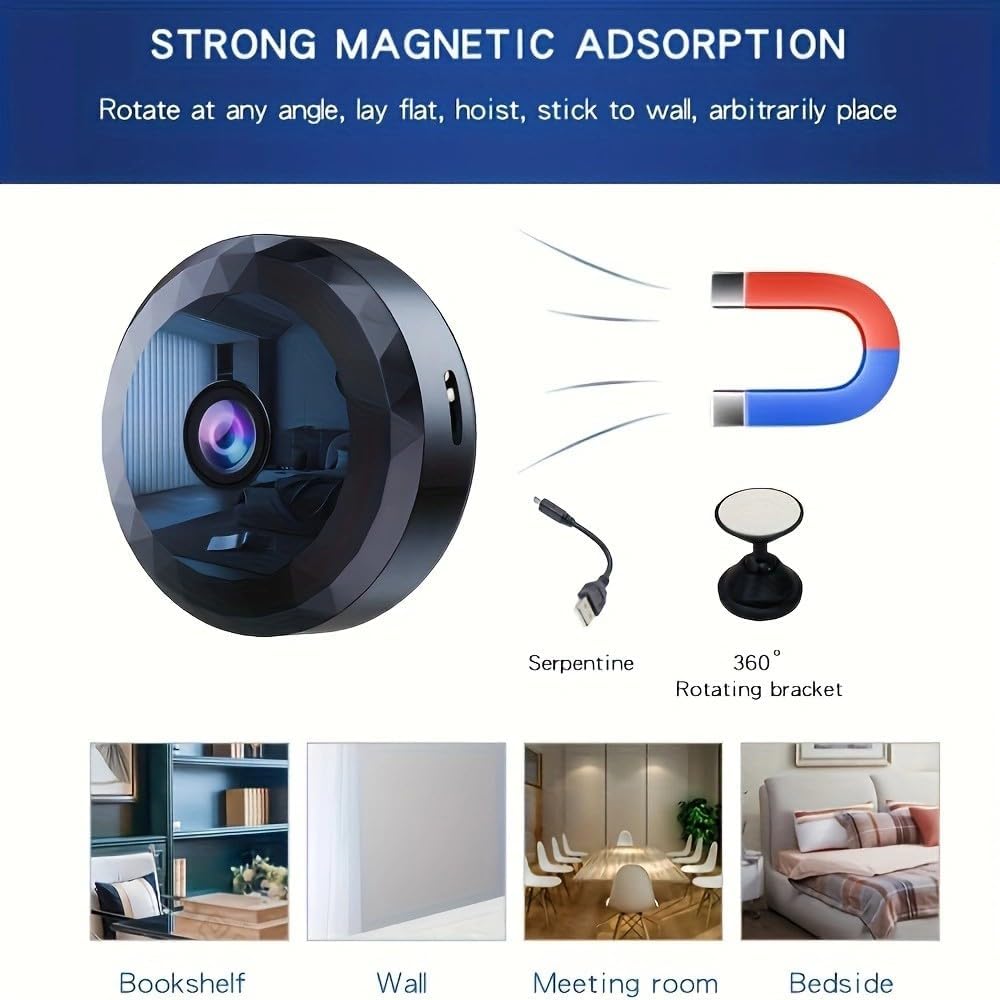 Mini WiFi Security Camera, 1080P HD, Motion Detection, Night Vision, Magnetic Mount, Battery/USB Powered, Perfect for Indoor and Outdoor Security and Pet/Baby Monitoring