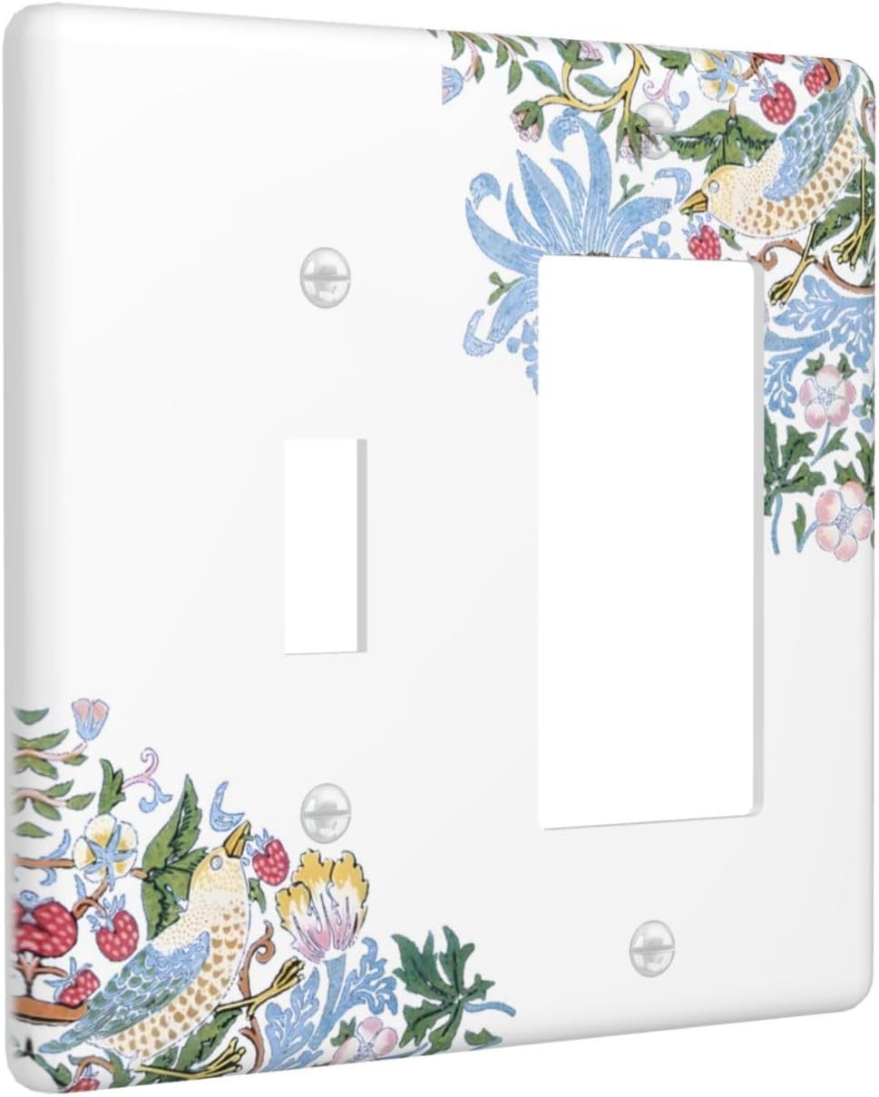 Decorative Outlet Covers Retro Morris Strawberry Rustic Plant Bird 2 Gang 1 Gang Wall Plate Cover Single Toggle Rocker Combo Light Switch Cover Plate Face Plate