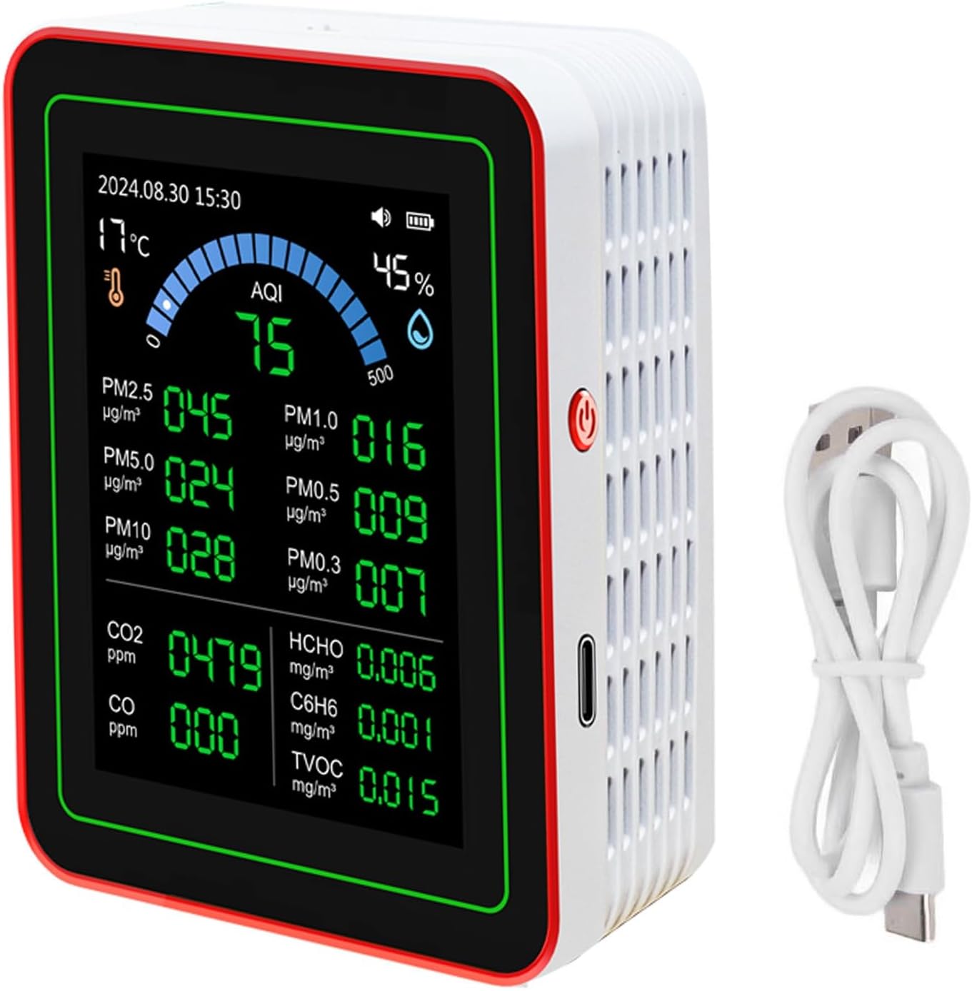 AUNMAS Air Quality Monitor Indoor, CO2 TVOC HCHO PM2.5 PM10 Temp Humid Detect Tester Meter for Home Hotel Office Car