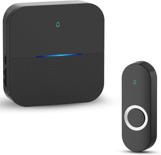 AIDA Lighted Wireless Doorbell for Home, Waterproof Battery Doorbell 1,000ft Range, 5 Volume Levels with 58 Doorbell Chimes & LED Flash(Black, Doorbell with 1 transmitter & 1 Receiver)