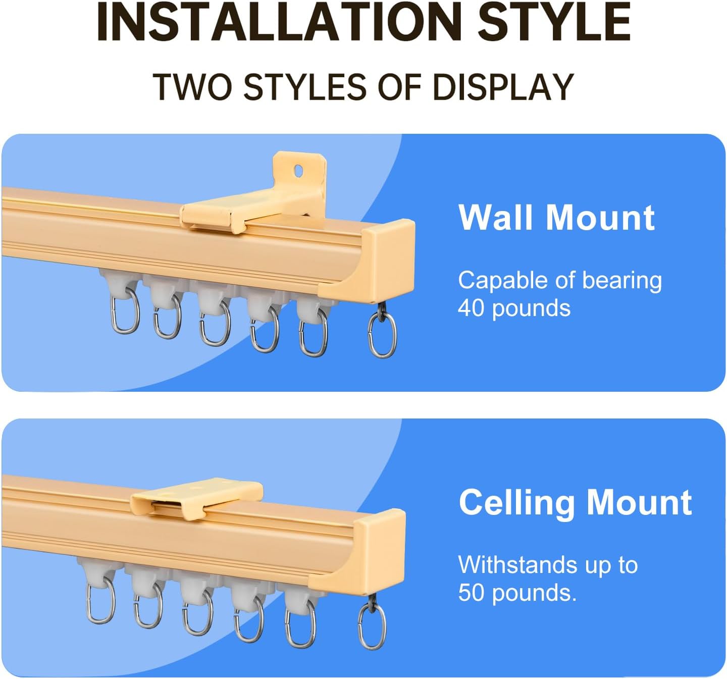 Ceiling Curtain Tracks Ceiling Mounted Heavy-Duty Curtains Rails Room Divider Curtain Track for Living Bedroom Shower Privacy RV Garage Divider Track，Golde 9ft.