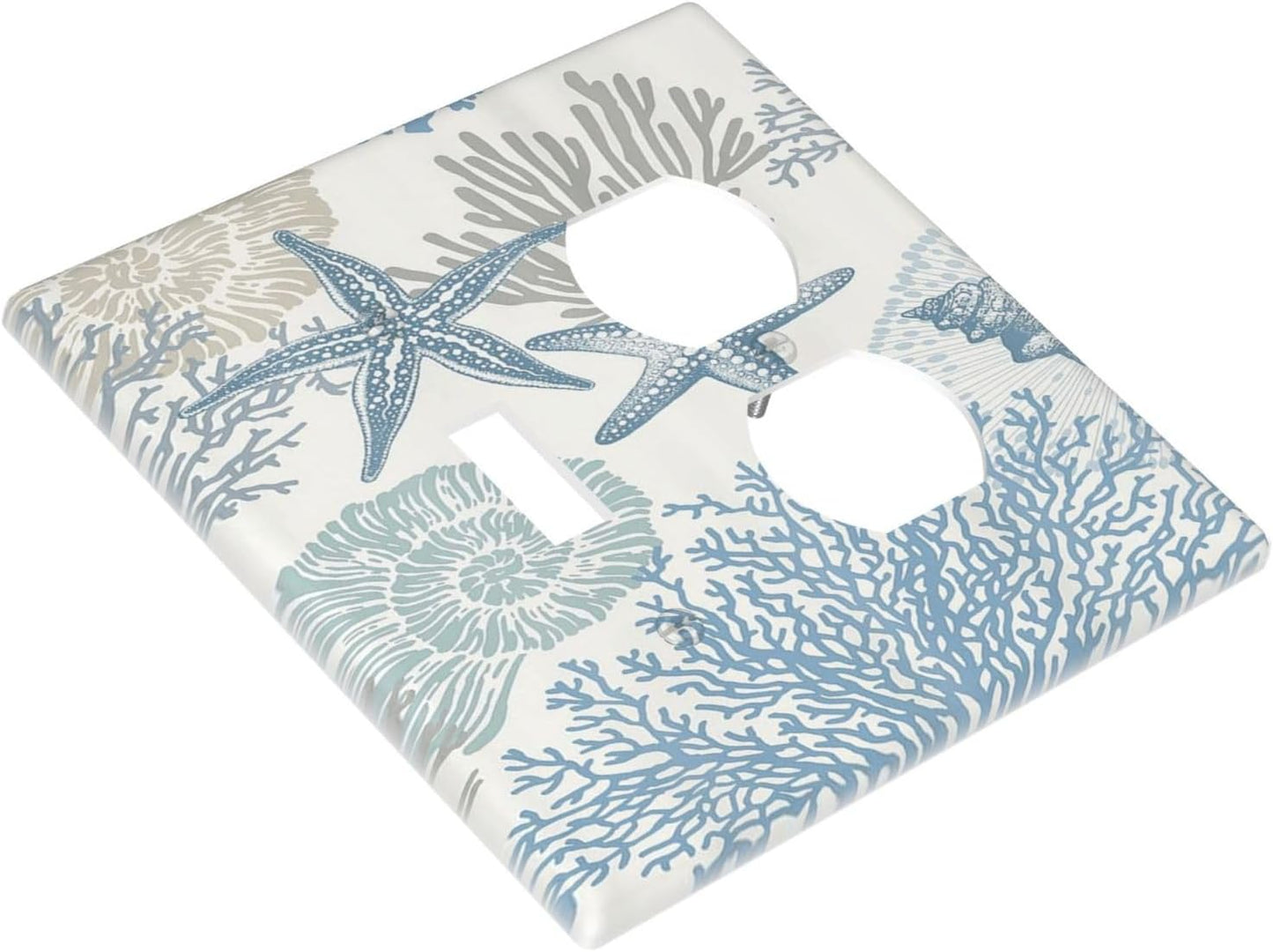 Decorative Outlet Covers Blue Starfish Coral Seaweed 2 Gang Wall Plate Single Toggle Duplex Light Switch Cover Switch Plate Covers for Bathroom Bedroom Home Decor