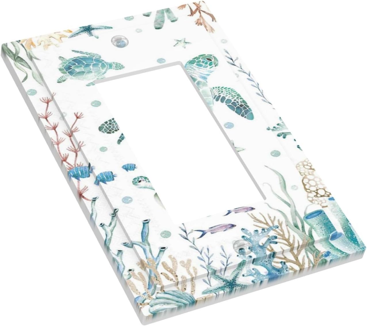 Sea Turtle Ocean Starfish Fish Coral Pearl Decorative Outlet Covers 1 Gang Single Rocker Light Switch Cover Plate Wall Plates GFCI Faceplate for Bathroom Kids Room Decor